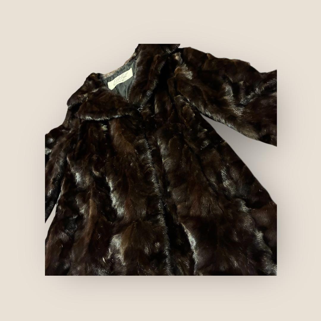 EagleFurs 本毛皮マキシ丈コート リアルファー　総レース裏地 ミンク調