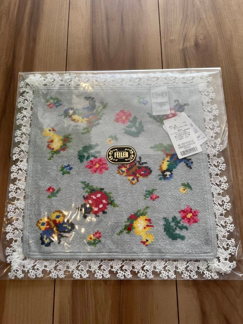 新品　フェイラー　近沢レース　コラボ　ハイジハンカチ グレー
