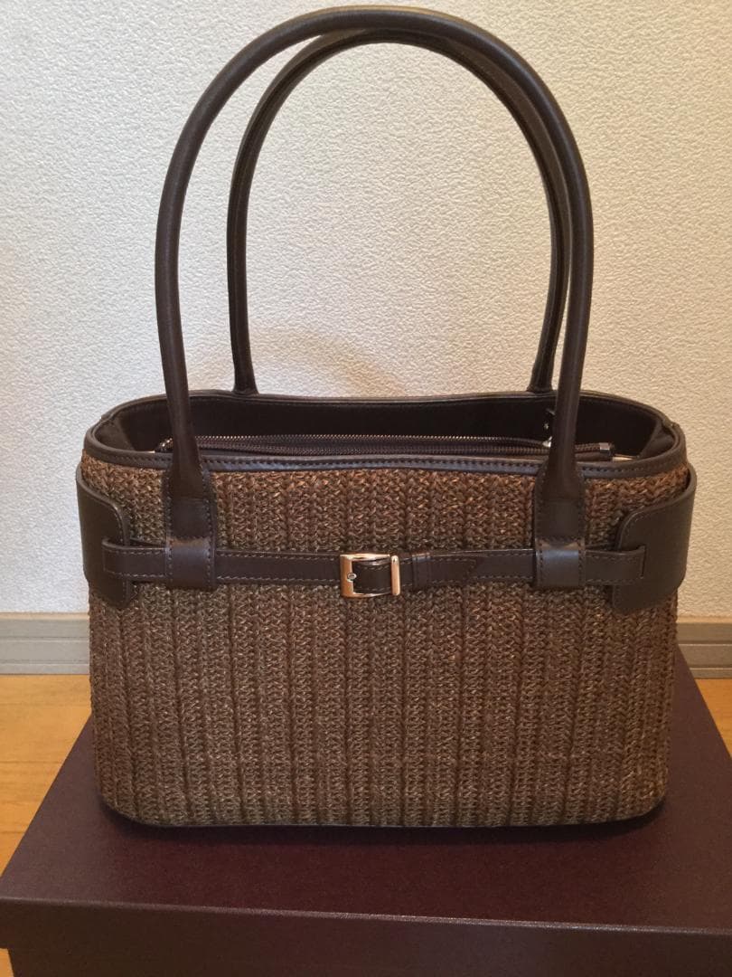 傳濱野　バッグ　茶色　ブラウン　ブラウン かごバッグ ストライプ模様