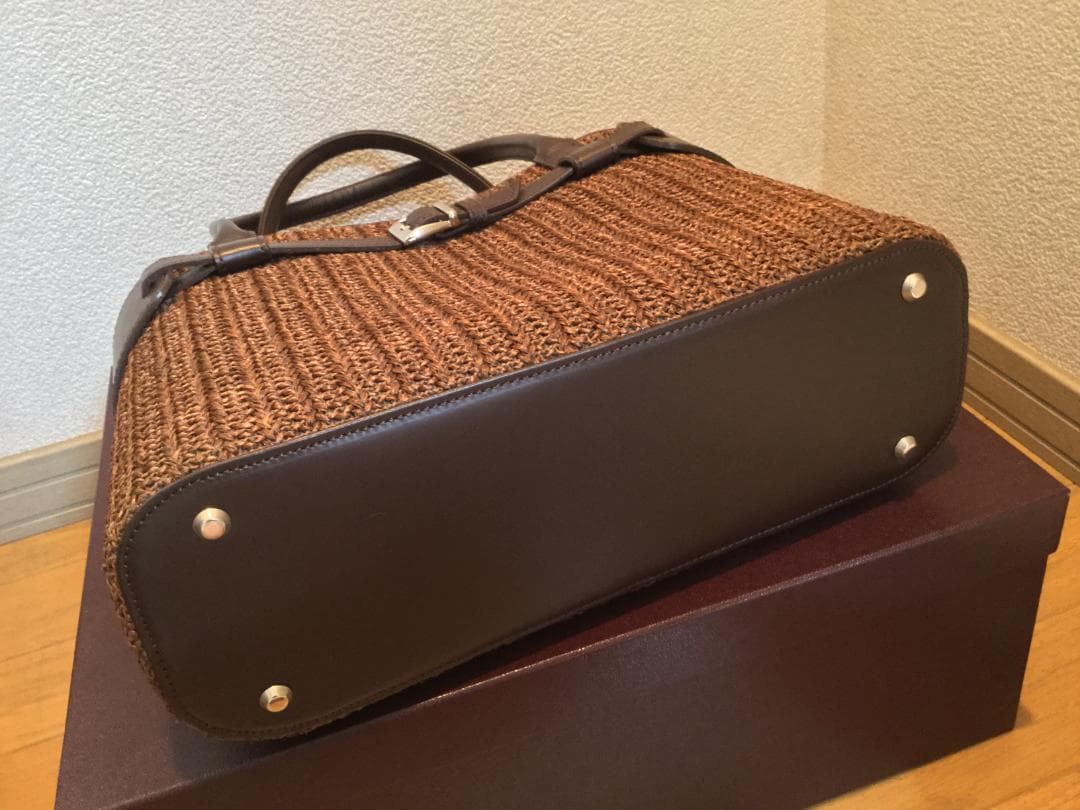 傳濱野　バッグ　茶色　ブラウン　ブラウン かごバッグ ストライプ模様