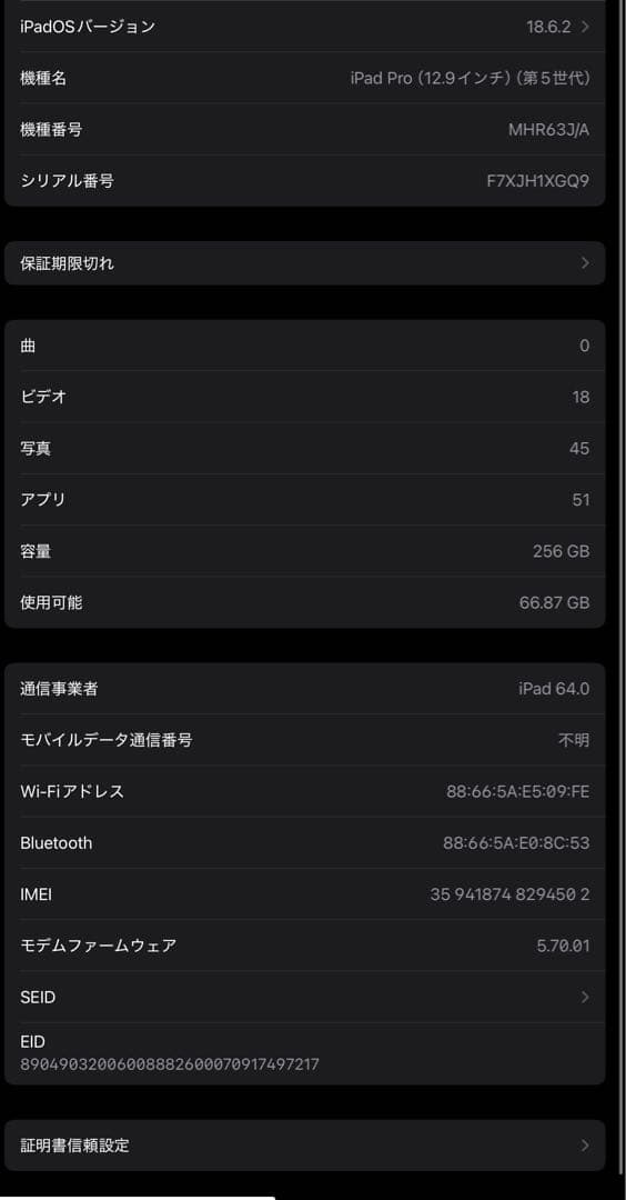 iPadPro12.9インチ第5世代256GB MHR63J/A スペースグレイ