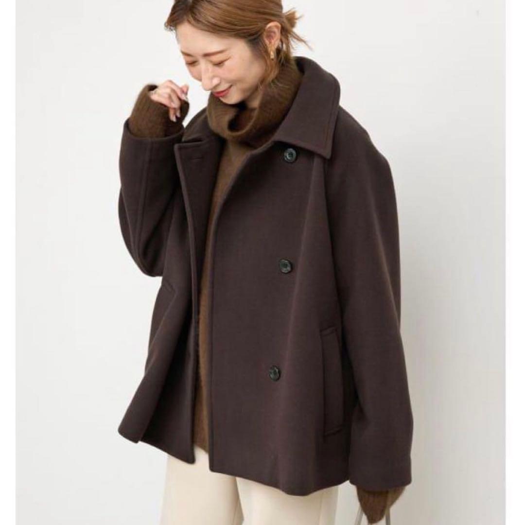 Spick and Span S160スタンドカラーショートコートブラウン38