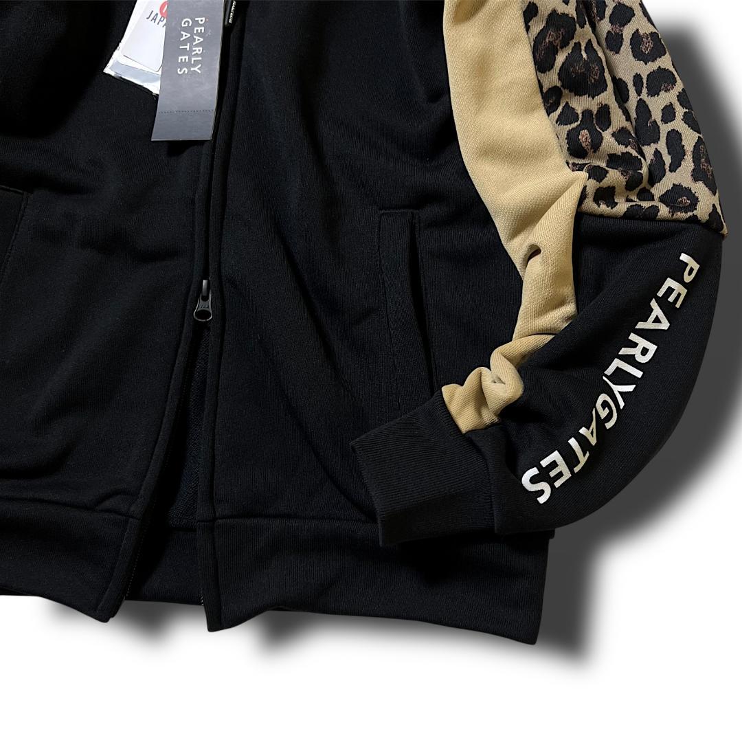 新品 0 パーリーゲイツ 無地×レオパード スウェット パーカー ジャケット