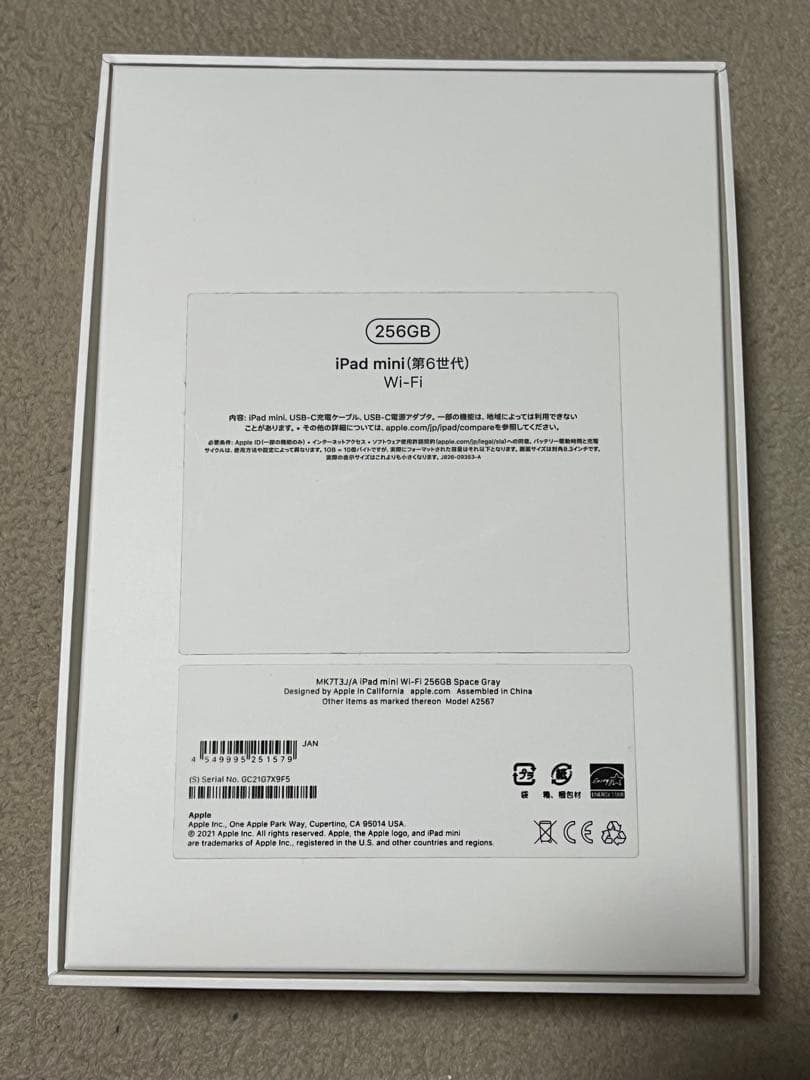 【初期化済み】iPadmini6 256GB Wi-Fiモデル　スペースグレイ
