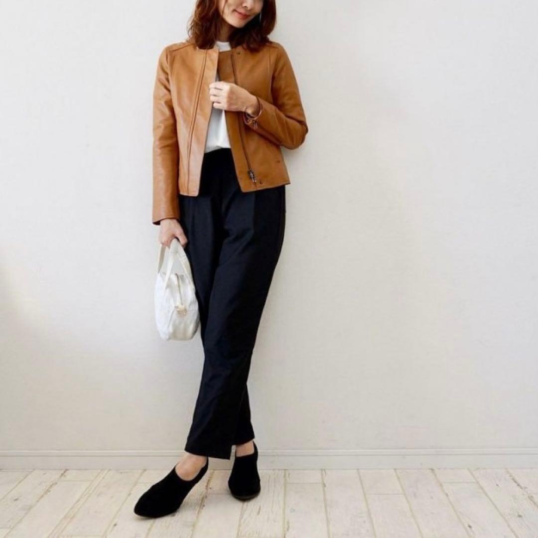 専用★もりのがっこう　ラムレザーノーカラージャケットブルゾン　キャメル