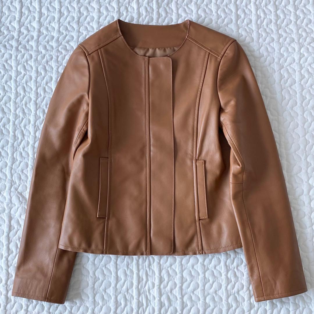 専用★もりのがっこう　ラムレザーノーカラージャケットブルゾン　キャメル