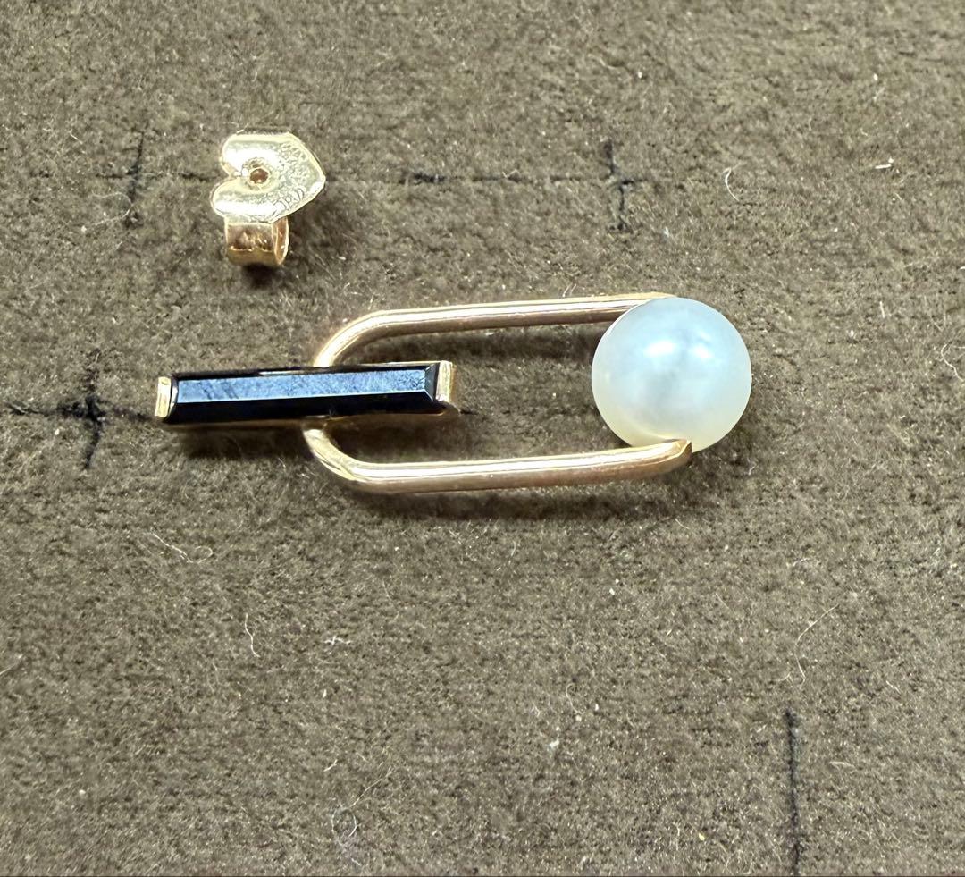 パール　オニキス　スタージュエリー　片耳　k10 ピアス