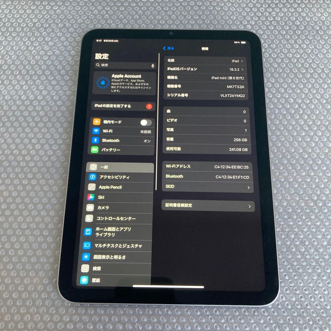 2509 比較的美品☆iPad mini6第6世代 256GB WIFIモデル☆