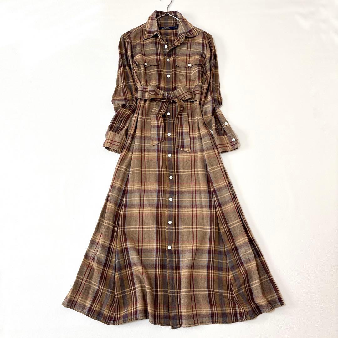 ポロラルフローレン チェック シャツ ワンピース ベルト ロング マキシ丈