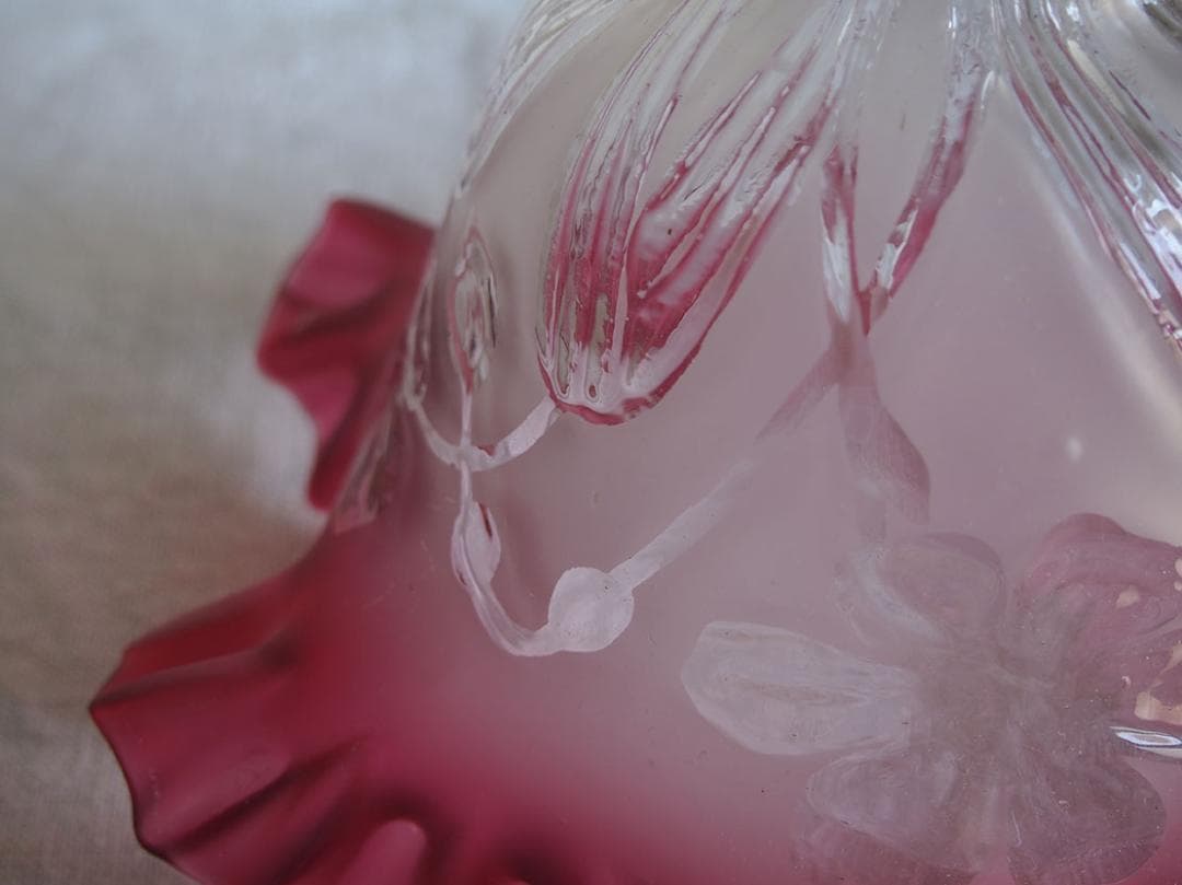 磨りガラス 植物柄 ピンク フリル ランプシェード アールヌーヴォー/K225