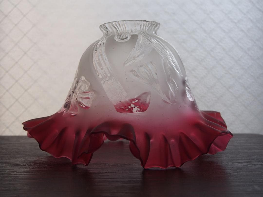 磨りガラス 植物柄 ピンク フリル ランプシェード アールヌーヴォー/K225