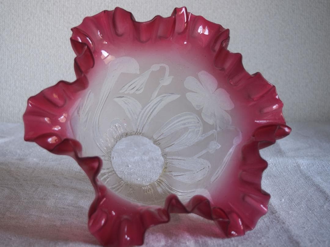 磨りガラス 植物柄 ピンク フリル ランプシェード アールヌーヴォー/K225