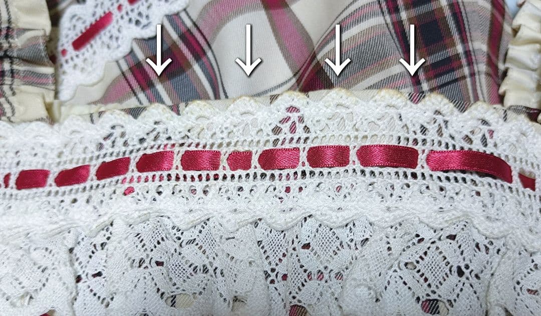 裾スカラップタータンチェックジャンパースカート 生成×エンジ