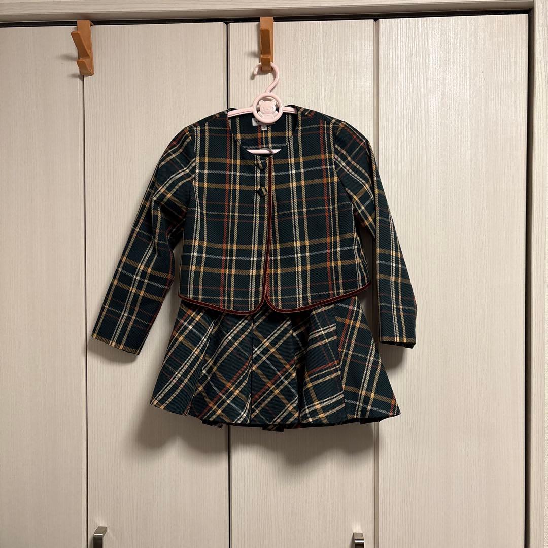 【BEAMS/ガールズ】チェック柄ジャケットとスカートセット130cm