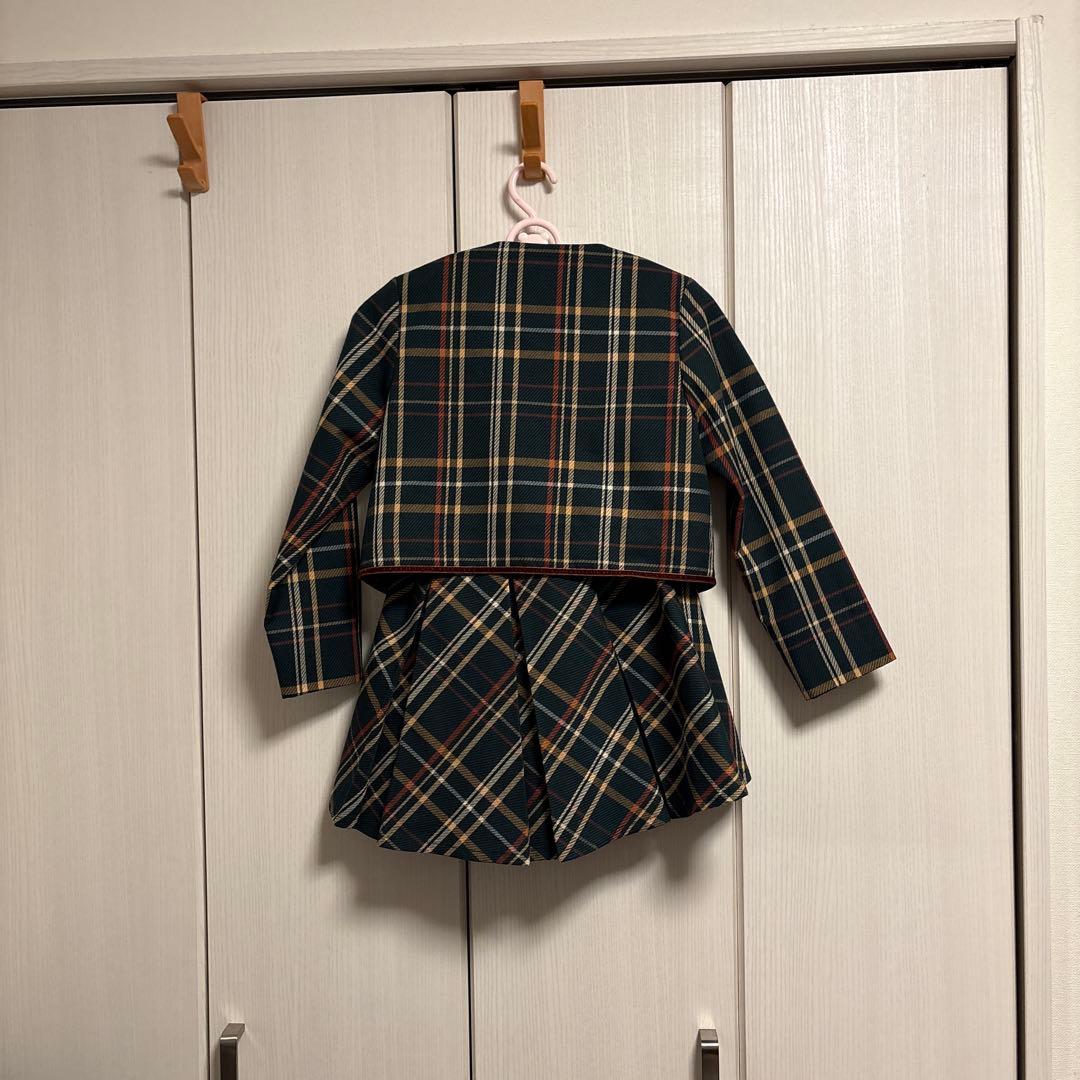 【BEAMS/ガールズ】チェック柄ジャケットとスカートセット130cm