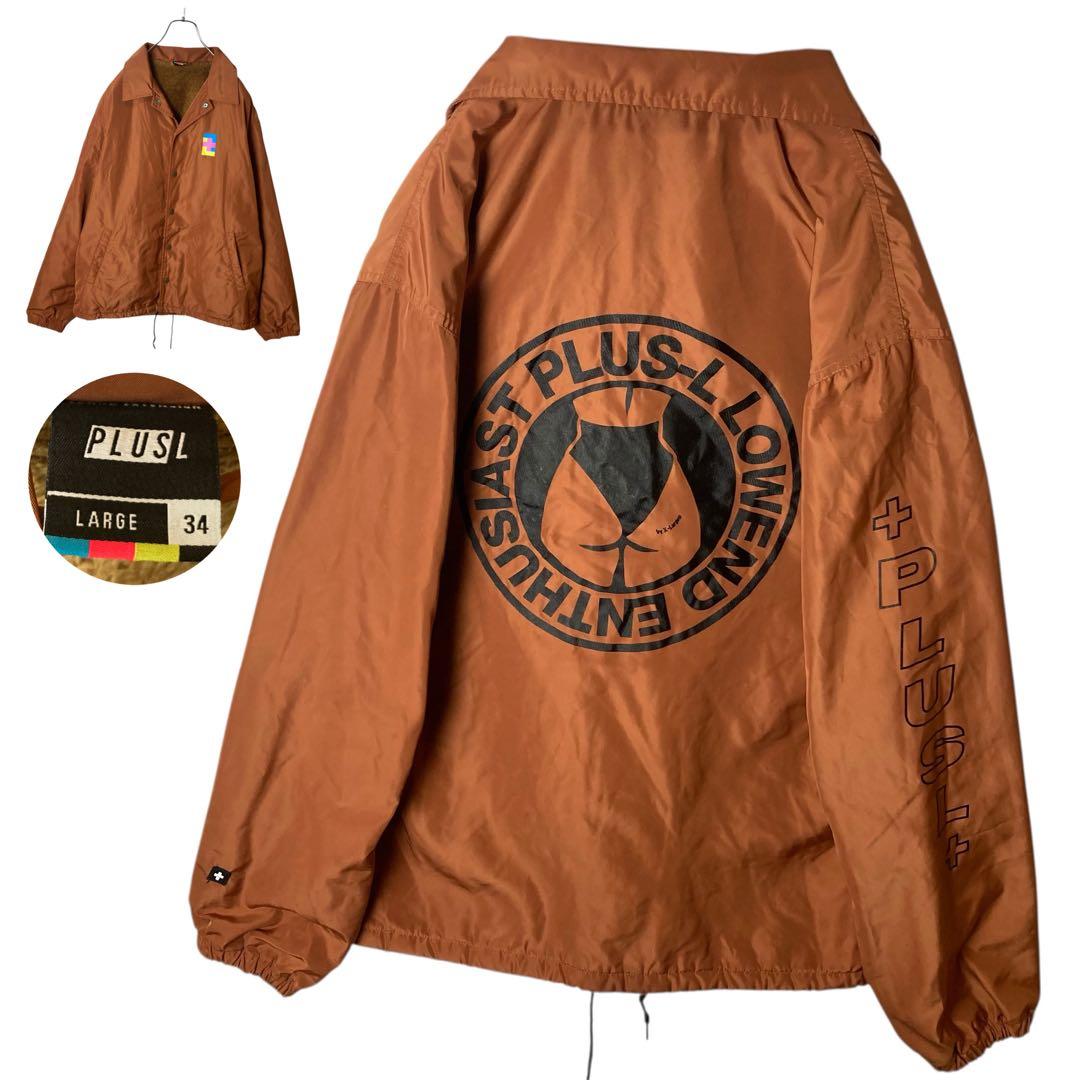 XLARGEギャルヒップビッグプリントくすみオレンジ裏ボアコーチジャケットL