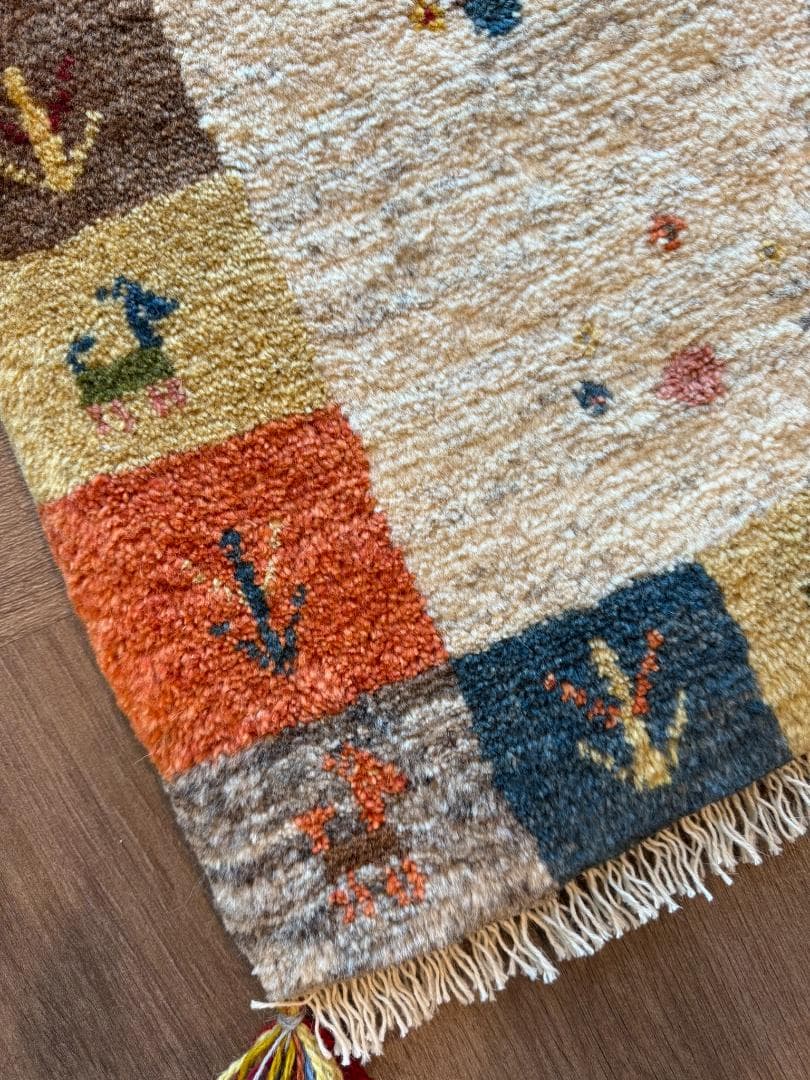 ギャッベ 66x88cm ペルシャ絨毯 手織り ギャベ 玄関マットラグ 絨毯