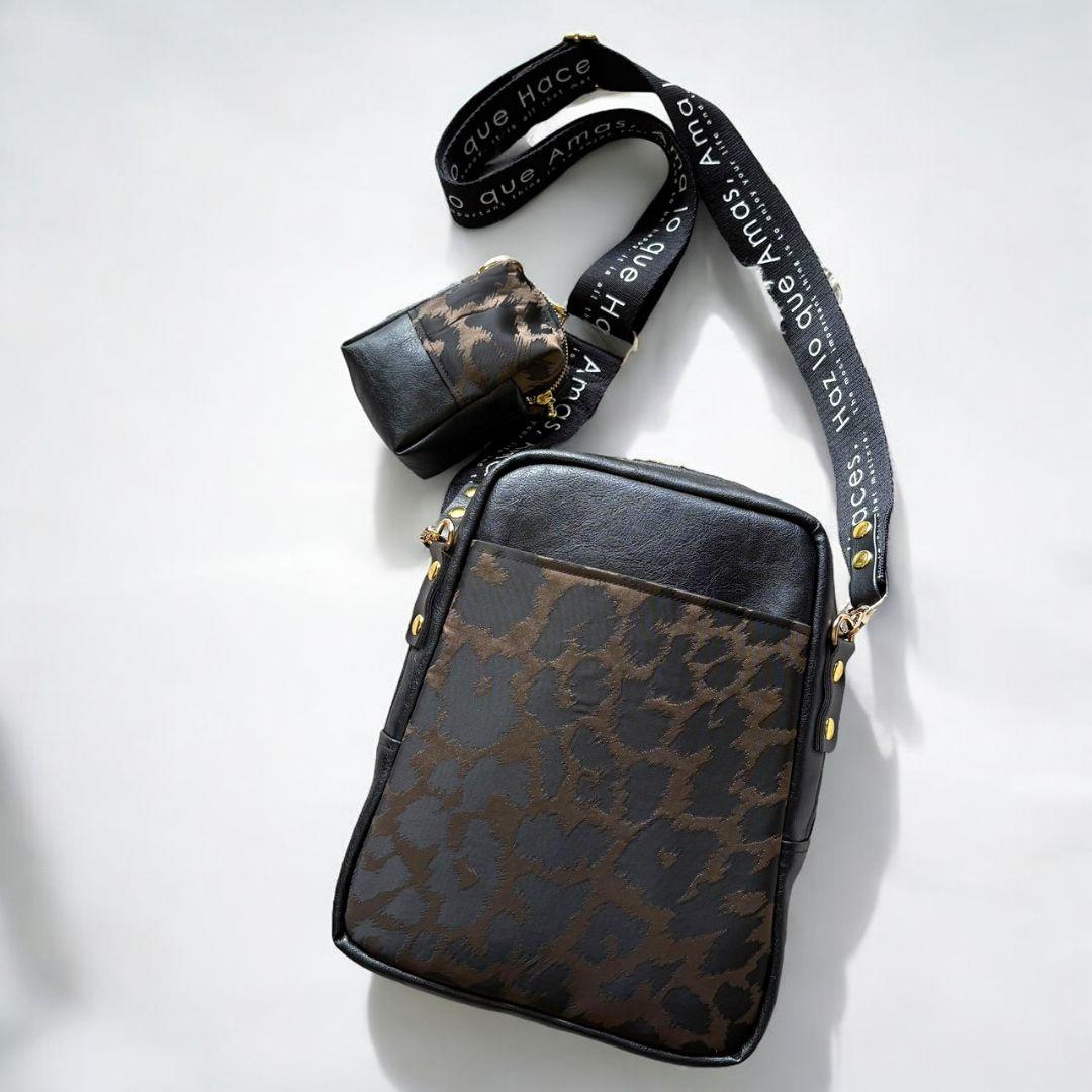 Wallet shoulder bag／ミニポーチ付／ブラウンレオパ