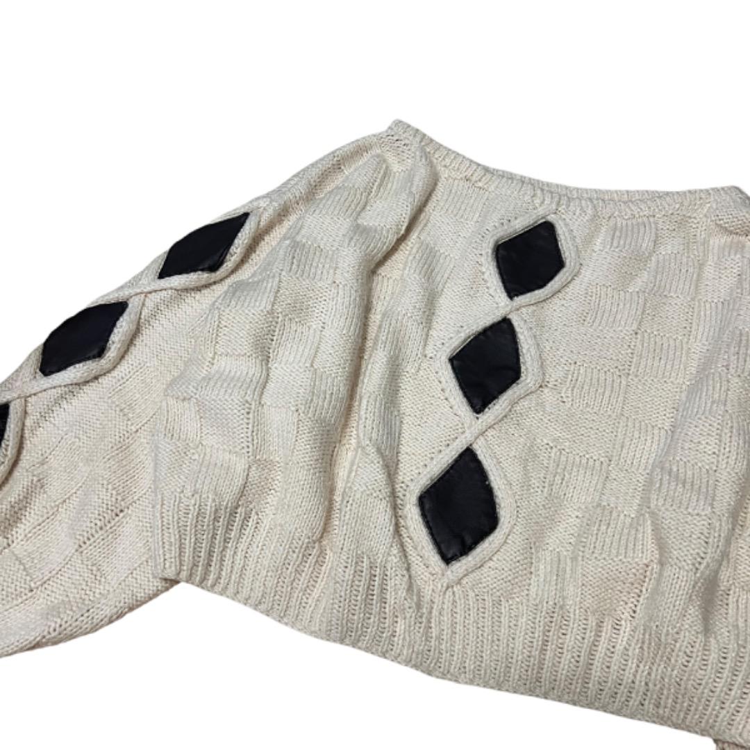 【良シルエット】90s レザードッキング デザイン boxy ニット