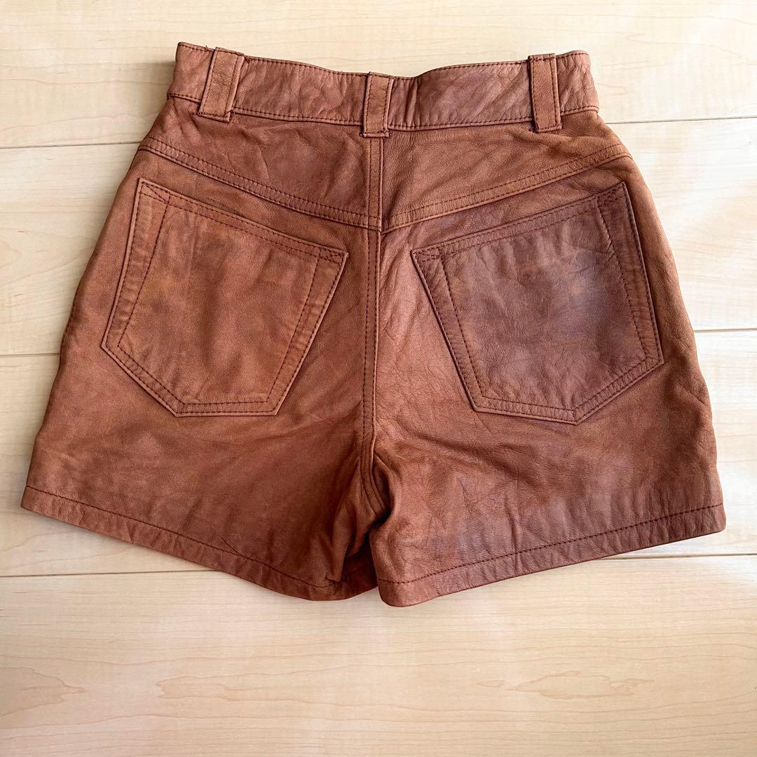 AGNE リアルレザー　牛革　ショートパンツ　ブラウン　茶色　ヴィンテージ