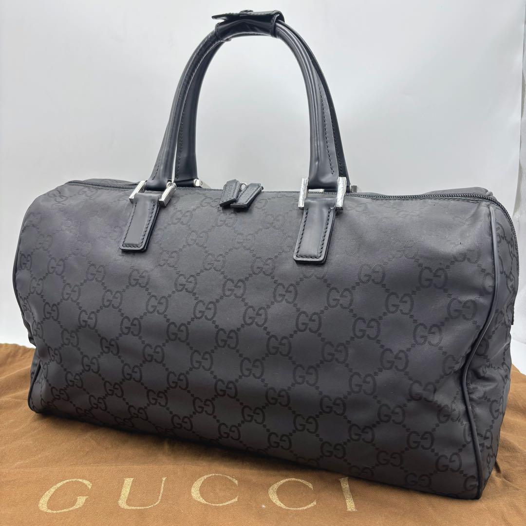 GUCCI グッチ GG柄 レザー×ナイロン ボストンバッグ ハンドバッグ 黒