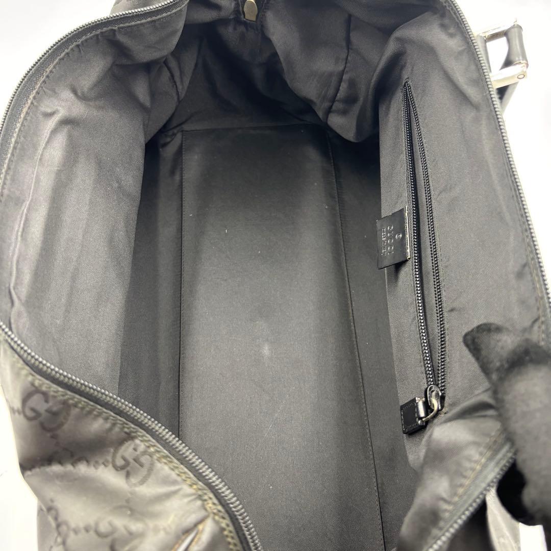 GUCCI グッチ GG柄 レザー×ナイロン ボストンバッグ ハンドバッグ 黒