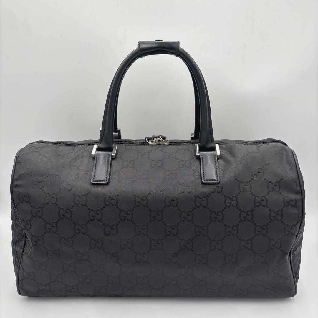 GUCCI グッチ GG柄 レザー×ナイロン ボストンバッグ ハンドバッグ 黒