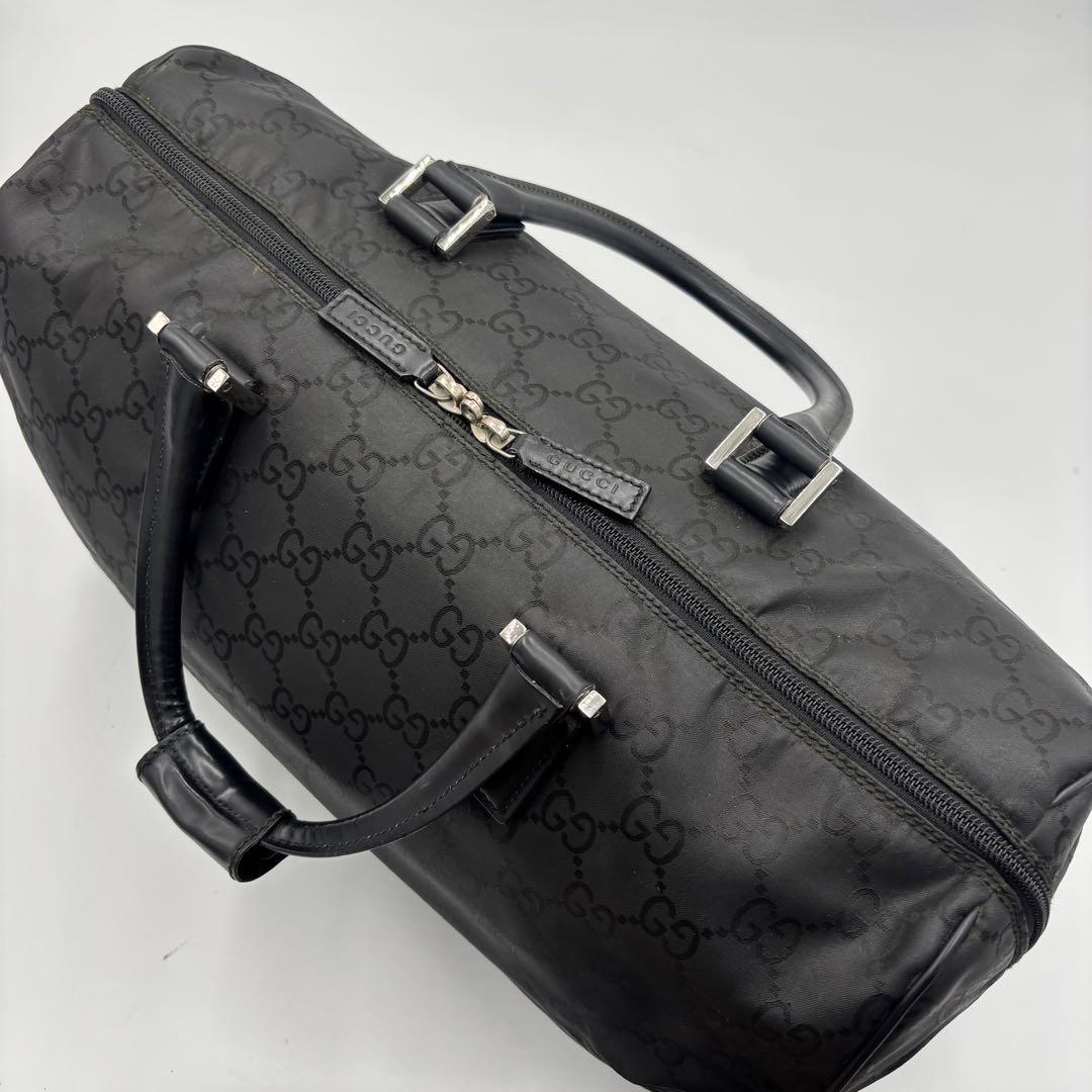 GUCCI グッチ GG柄 レザー×ナイロン ボストンバッグ ハンドバッグ 黒