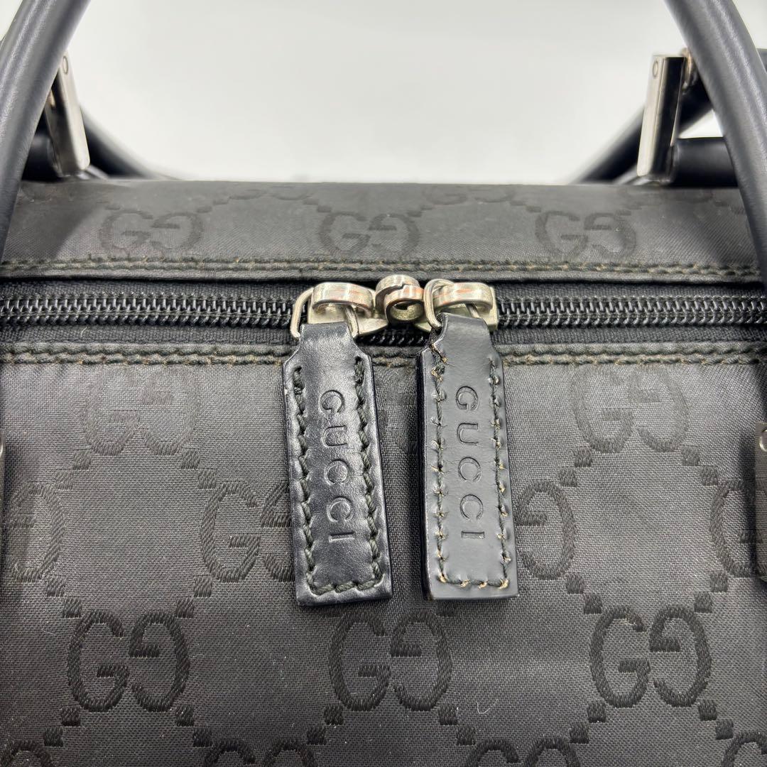 GUCCI グッチ GG柄 レザー×ナイロン ボストンバッグ ハンドバッグ 黒
