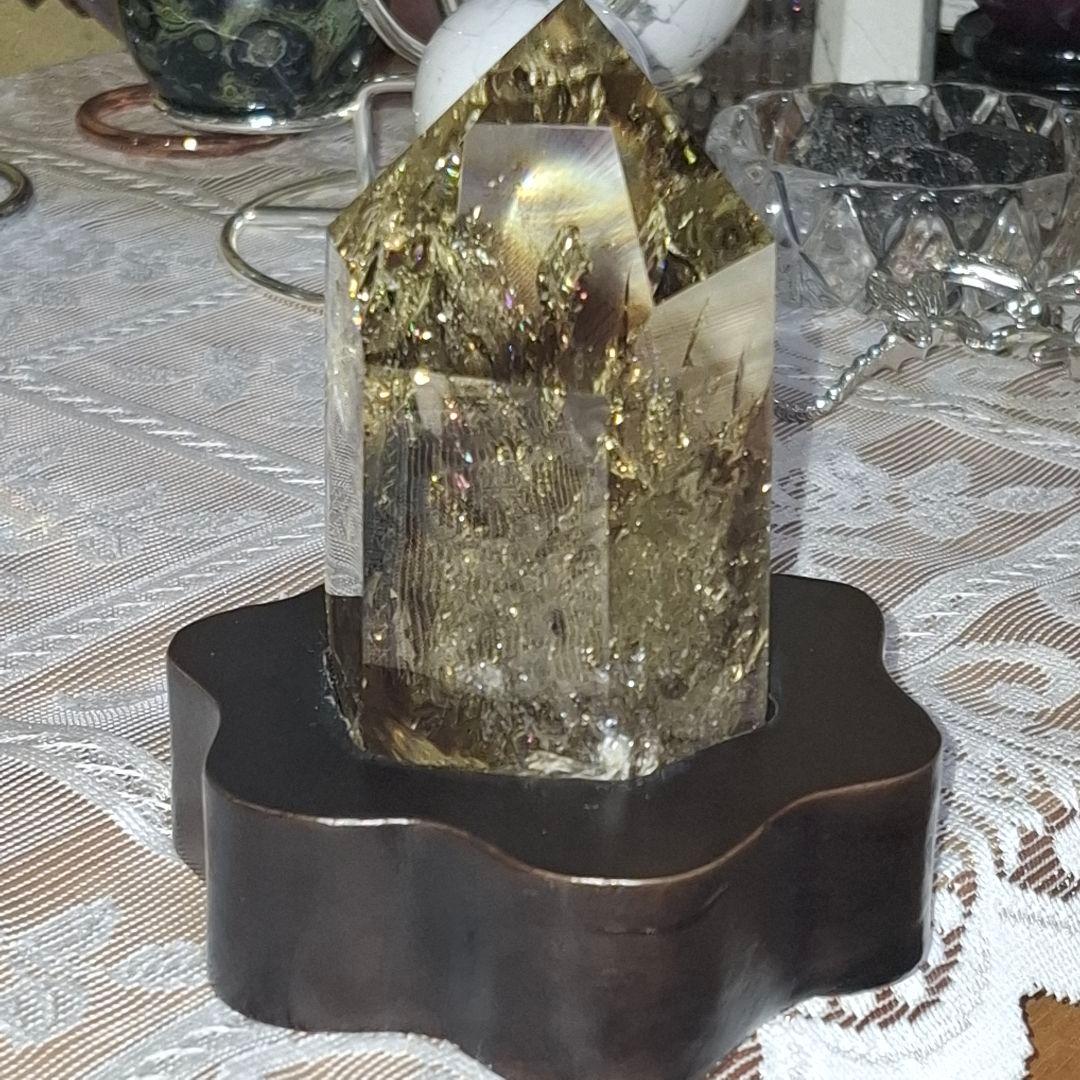 天然石✨️スモーキーシトリン　ゼウス　ポイント✨️虹ギラギラファントムあり台座付