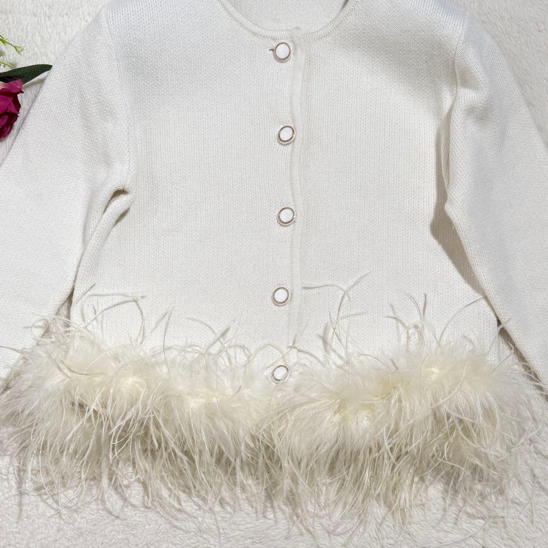 シェリエ sheller フェザーカーディガン　ファー　ニット　ホワイト