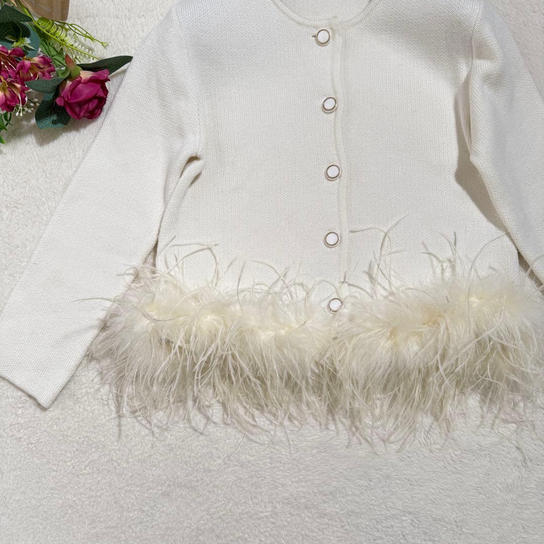 シェリエ sheller フェザーカーディガン　ファー　ニット　ホワイト