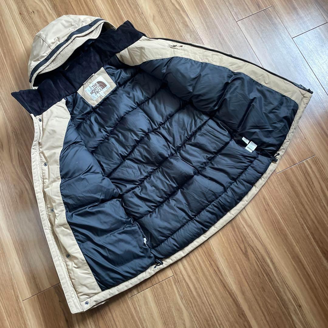 Sノースフェイスマットブラックベージュミドル丈ダウンジャケットコートパーカ