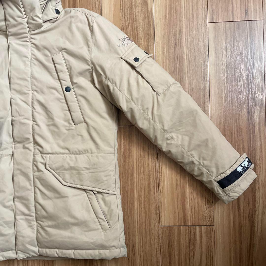 Sノースフェイスマットブラックベージュミドル丈ダウンジャケットコートパーカ