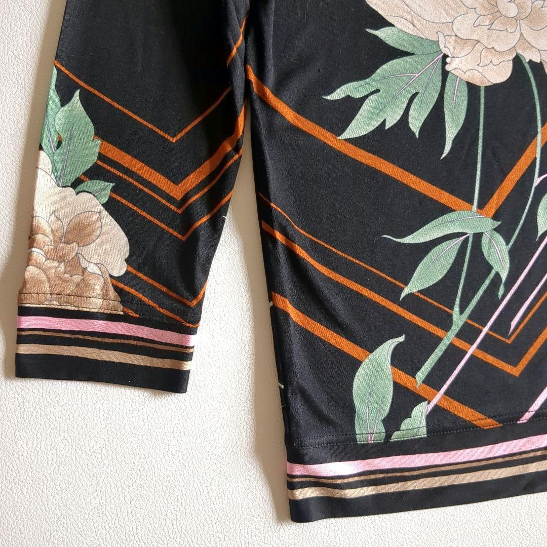 レオナール 長袖カットソー シルク100% 花柄 総柄 Vネック レイヤード