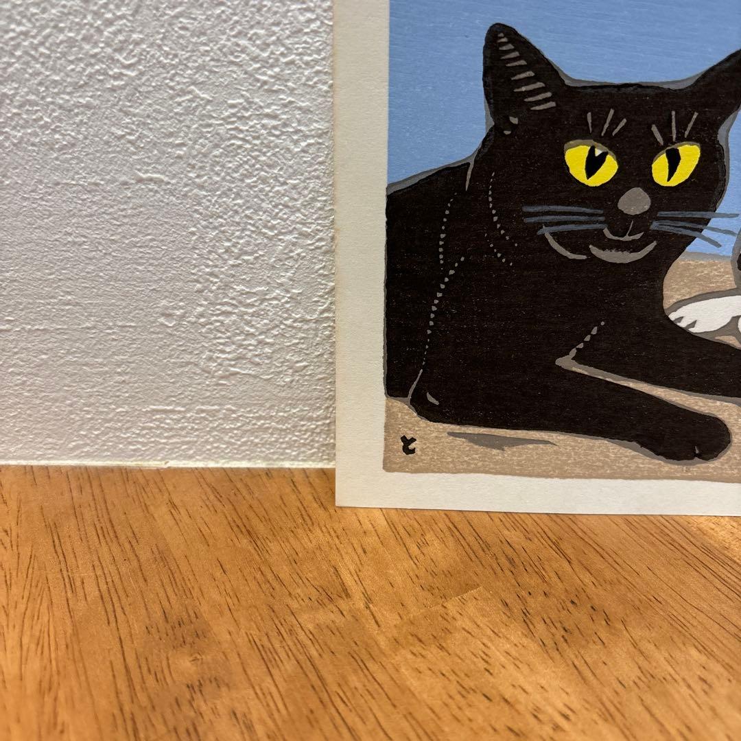 稲垣知雄　木版画　「Two Cats - Black and White」