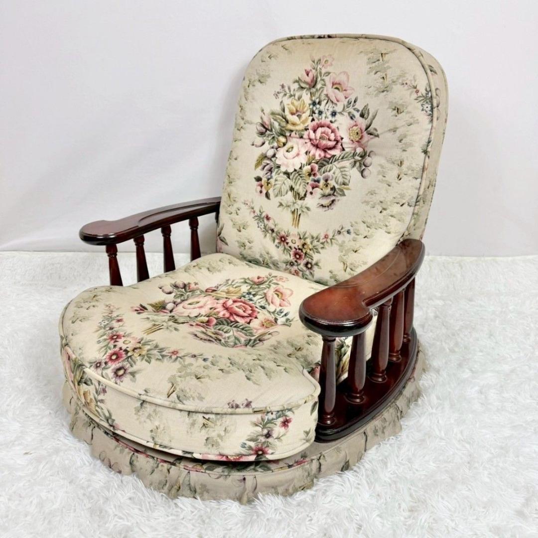 「カリモク家具？」コロニアム柄　回転座椅子　昭和レトロ　アンティーク