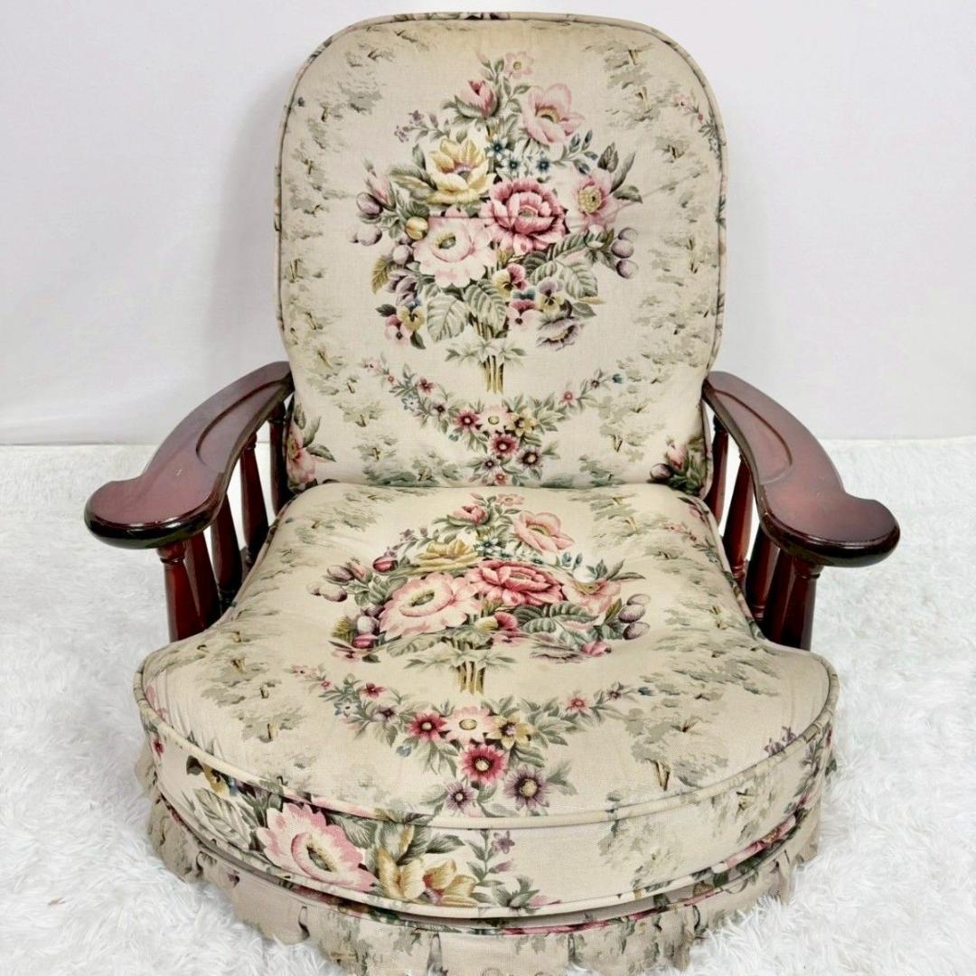 「カリモク家具？」コロニアム柄　回転座椅子　昭和レトロ　アンティーク