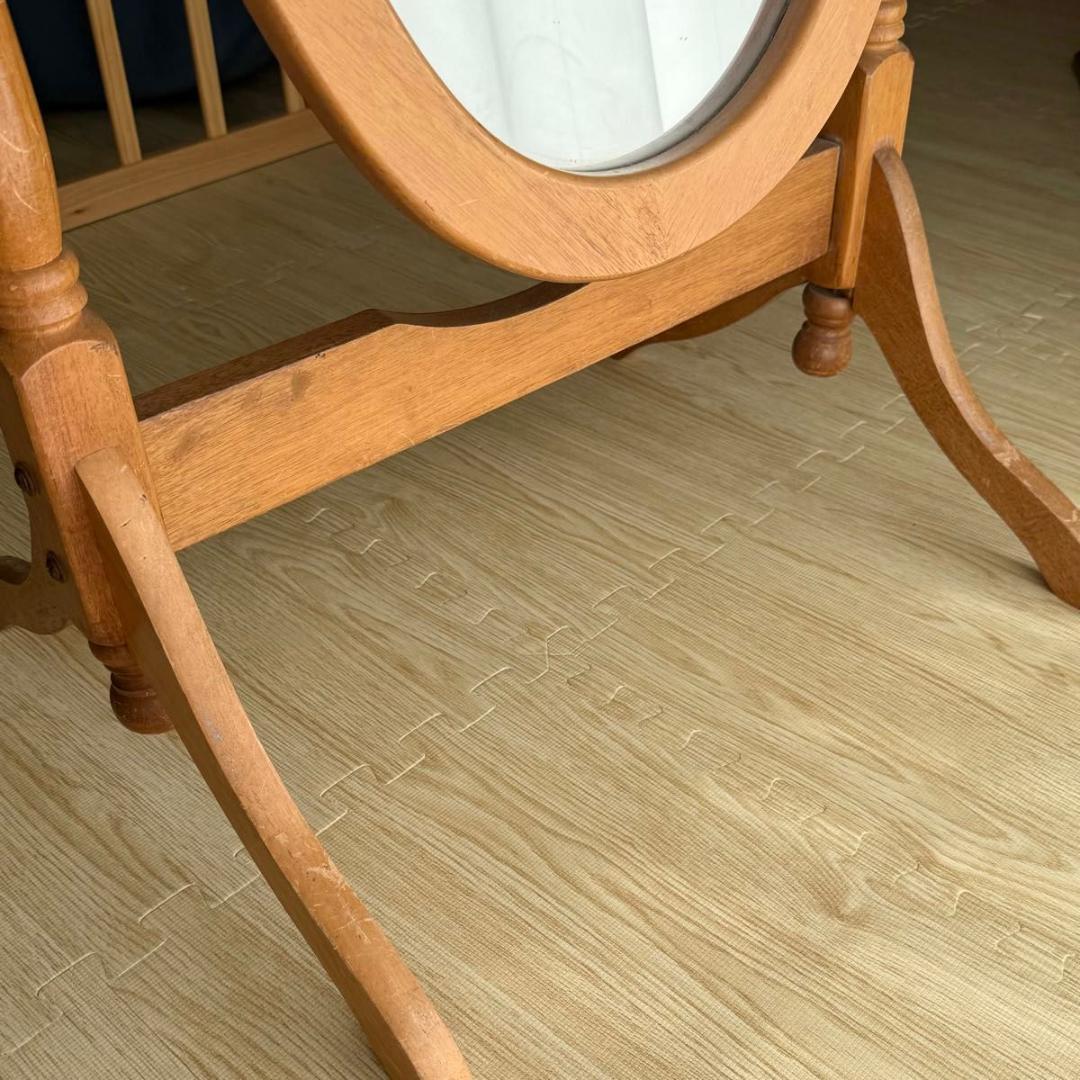 【送料込み】アンティーク　木製スタンドミラー　脚付き　姿見　822-5