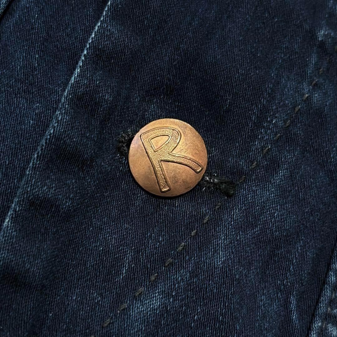 【美品】45R インディゴ染め デニム ジャケット ロゴボタン 柄裏ポケット