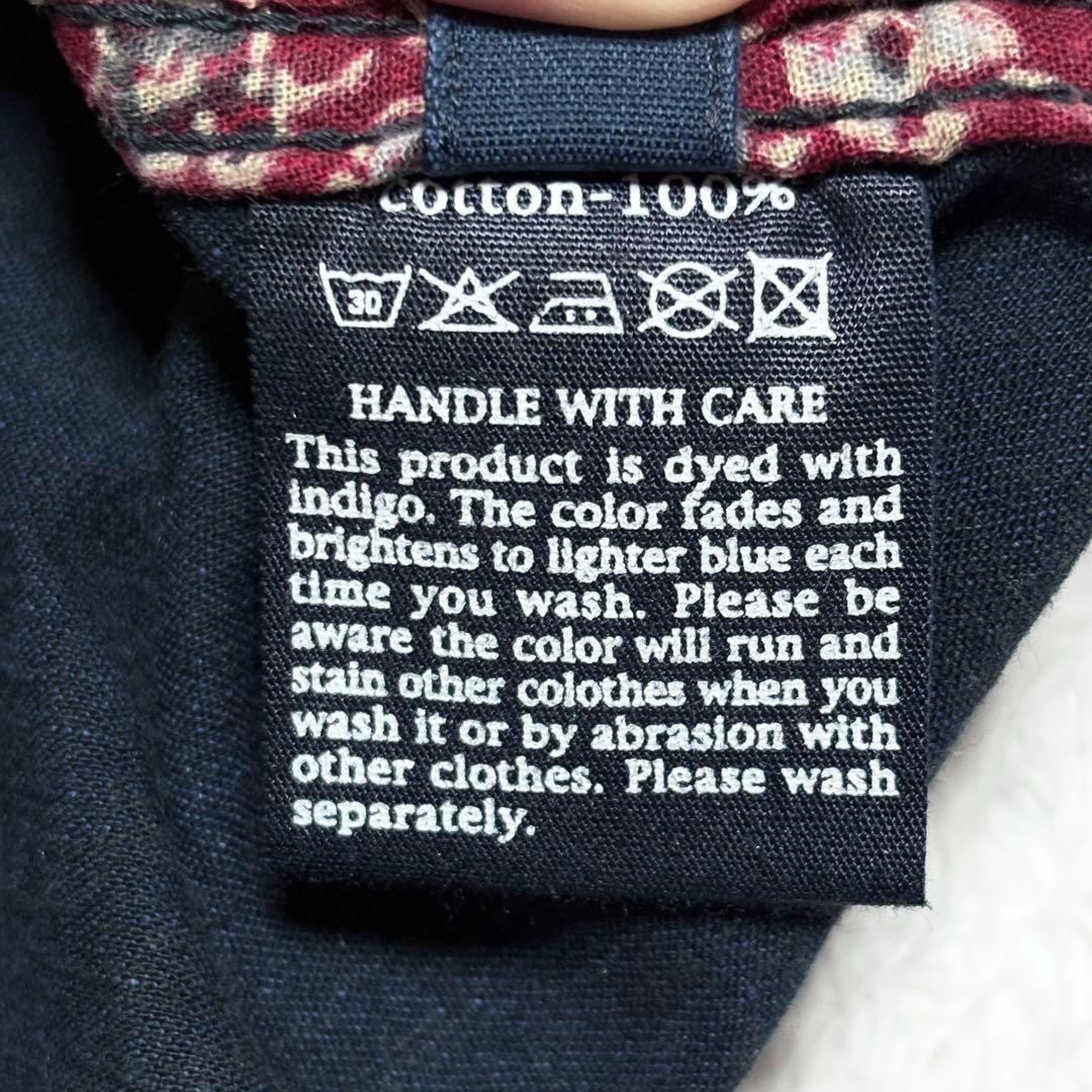 【美品】45R インディゴ染め デニム ジャケット ロゴボタン 柄裏ポケット