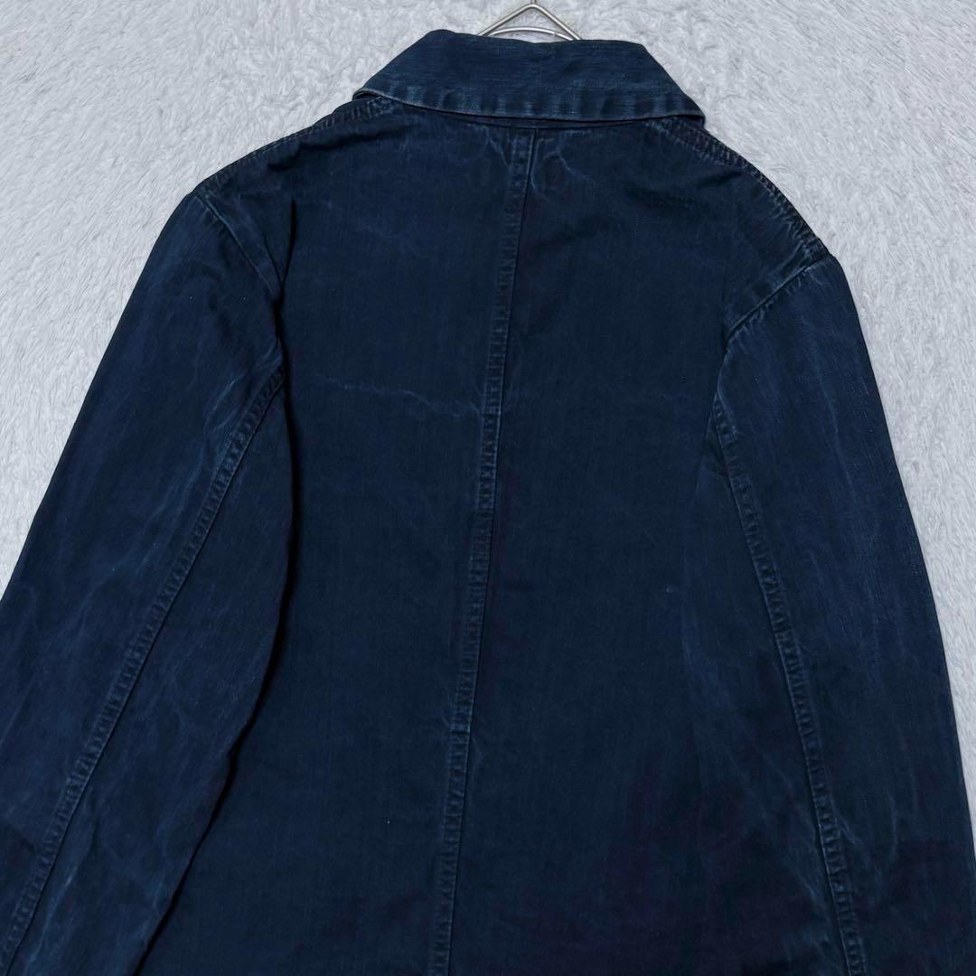 【美品】45R インディゴ染め デニム ジャケット ロゴボタン 柄裏ポケット