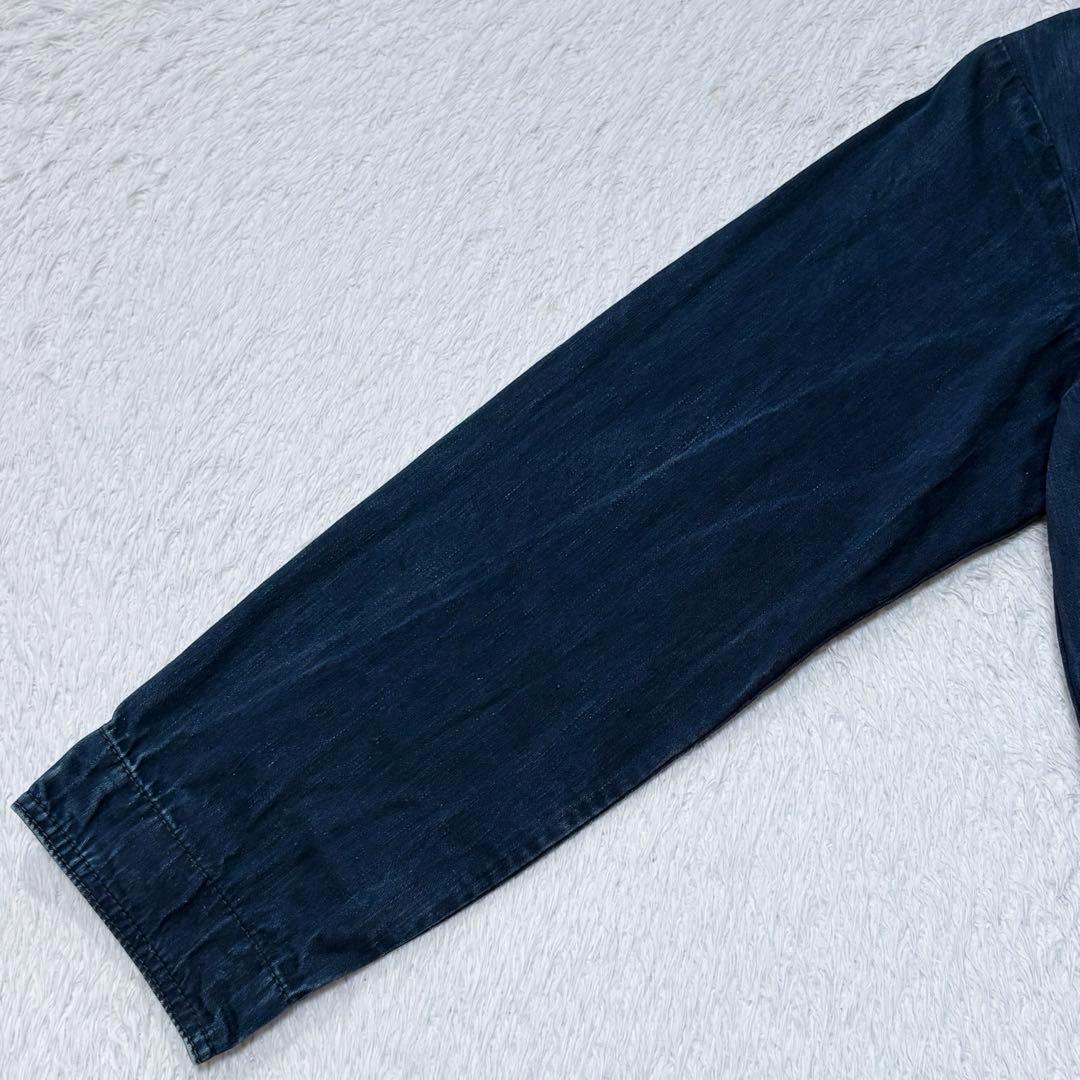 【美品】45R インディゴ染め デニム ジャケット ロゴボタン 柄裏ポケット