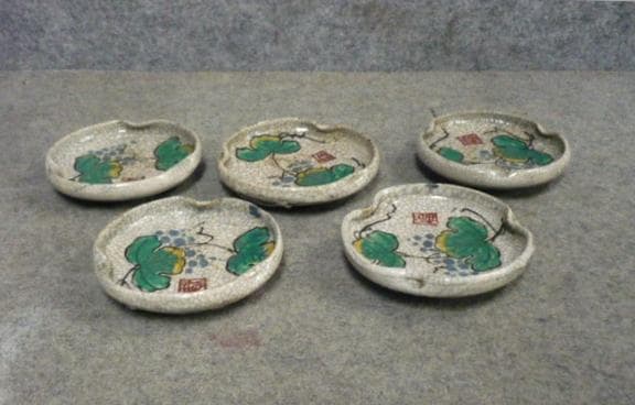 播州姫路 幻の焼物 林田焼ぶどう図4寸小皿 5枚 [B31709]