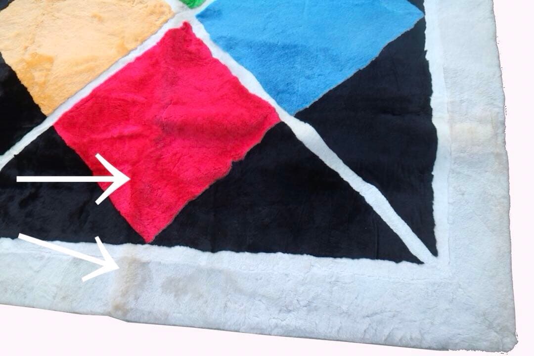 ゆー　幾何学模様のカラフルムートンラグ　少々難あり　190x190cm