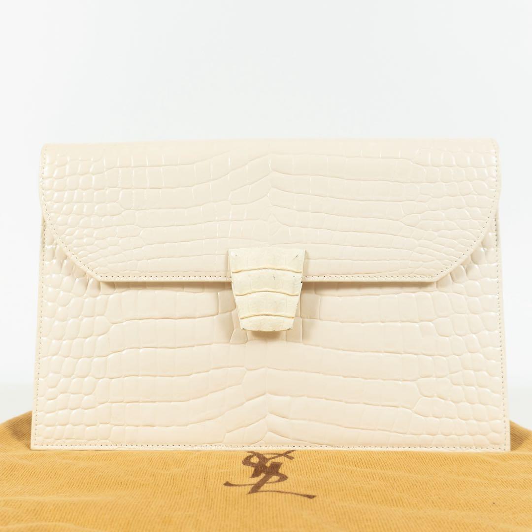 【極美品✨】イヴサンローラン セカンドバッグ クロコ型押し レザー アイボリー