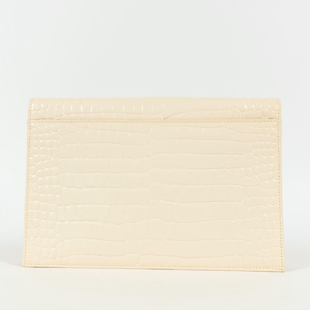 【極美品✨】イヴサンローラン セカンドバッグ クロコ型押し レザー アイボリー