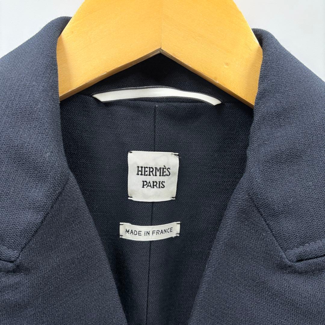 【N30】真贋済　HERMES エルメス　ジレ　ロングベスト　ネイビー　ウール