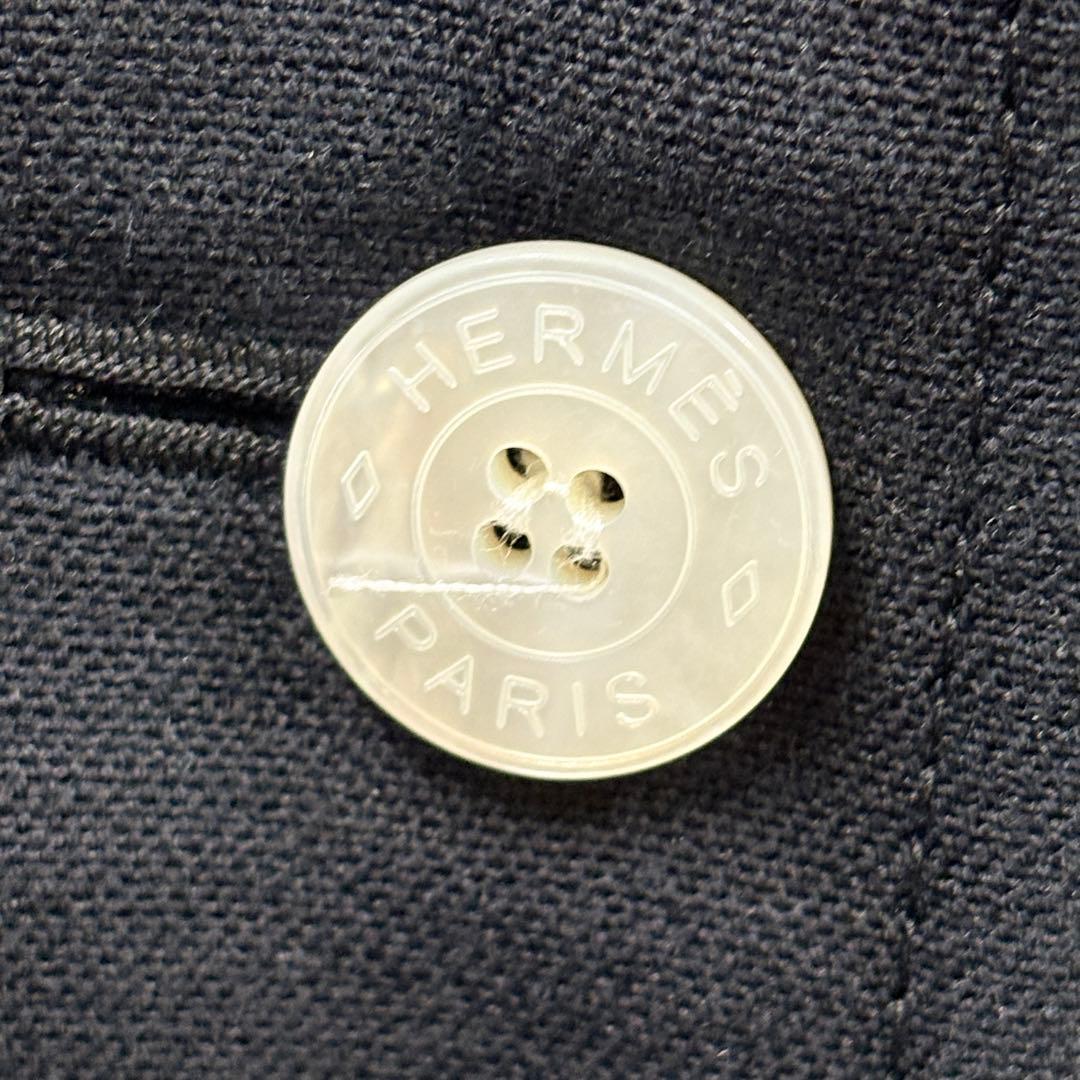 【N30】真贋済　HERMES エルメス　ジレ　ロングベスト　ネイビー　ウール