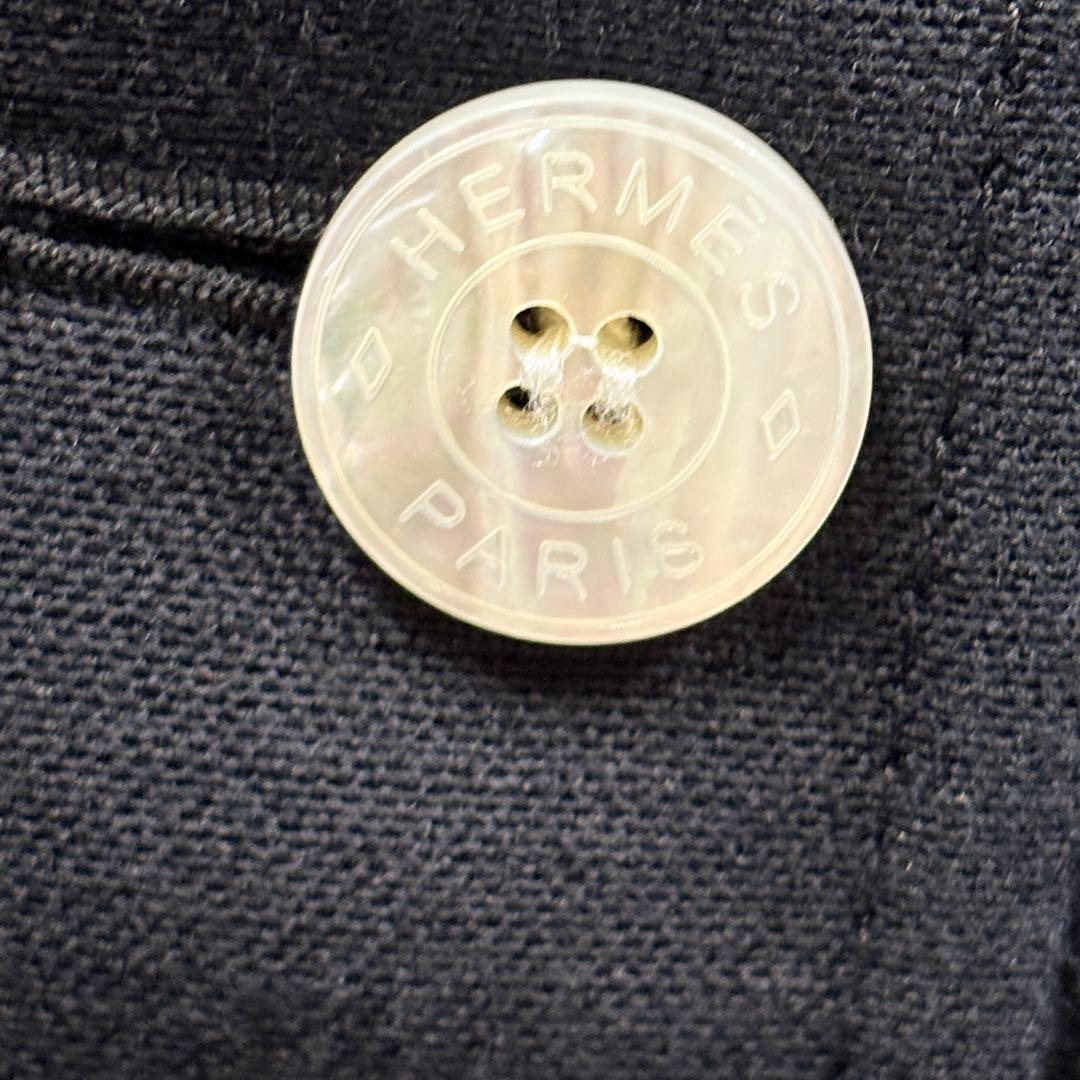 【N30】真贋済　HERMES エルメス　ジレ　ロングベスト　ネイビー　ウール